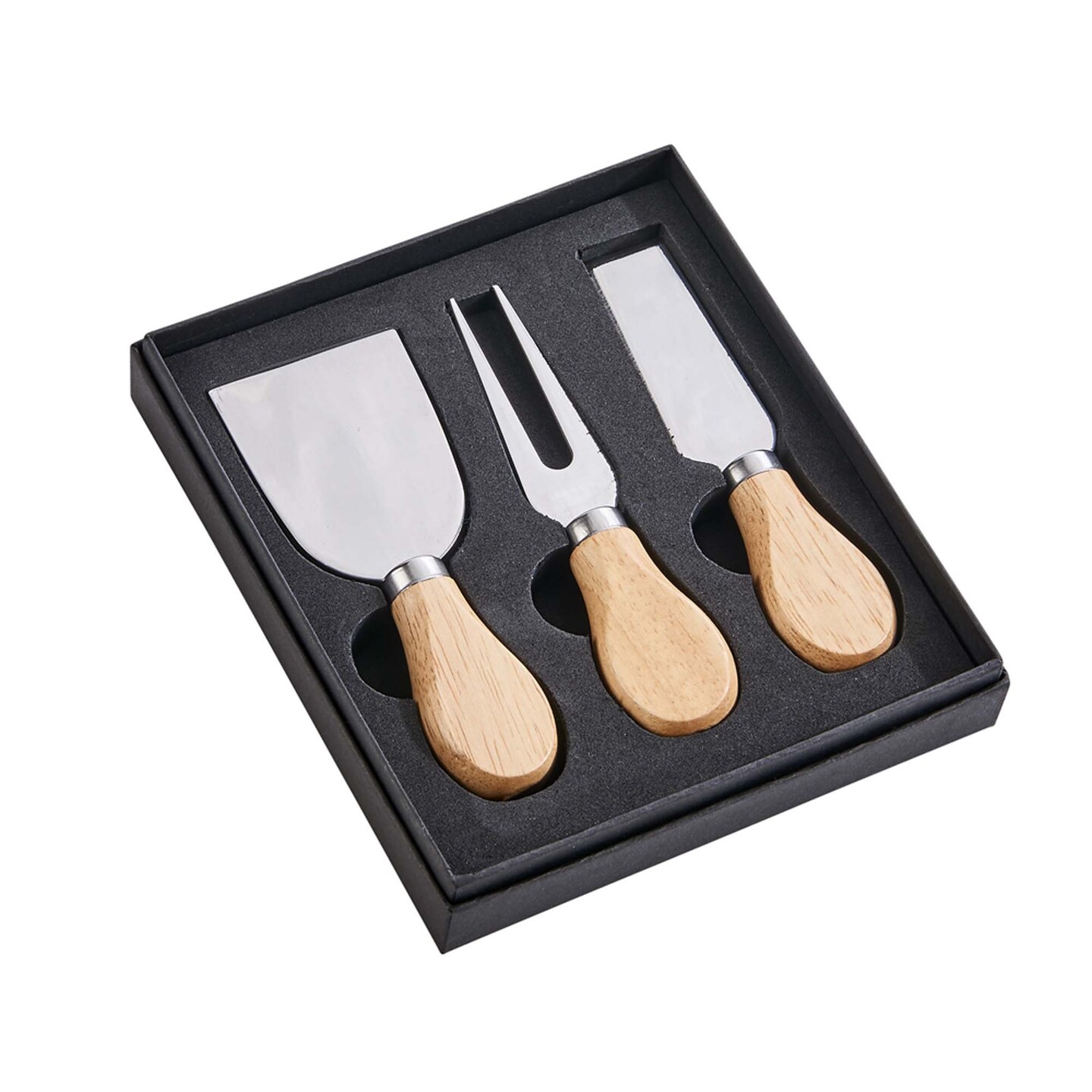Contemporary Home Living 5" 3-Piece Stainless Steel With Rubber Wood Handles Cheese Tools