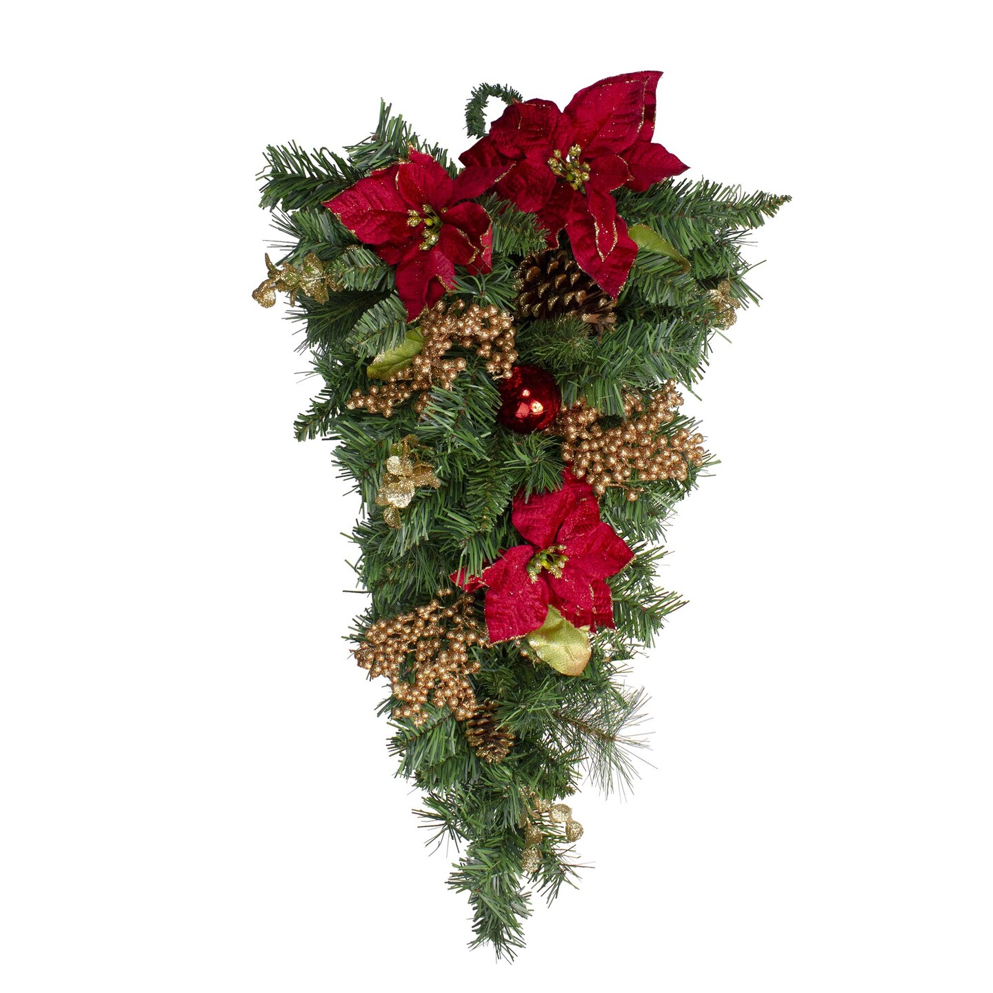 Northlight 32" Pine and Poinsettias Artificial Christmas Teardrop Swag