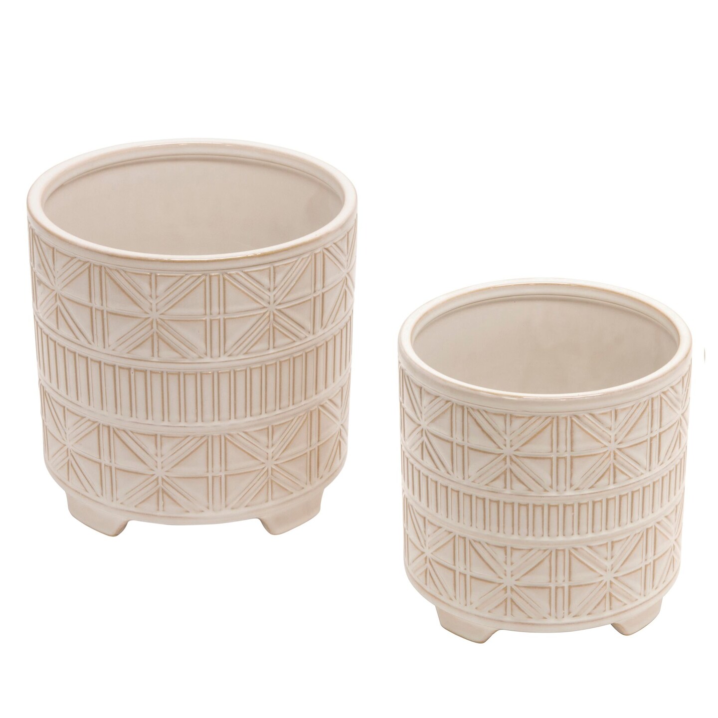 Kingston Living Ceramic Outdoor Abstract Footed Planters - 9&#x22; - Beige - Set of 2