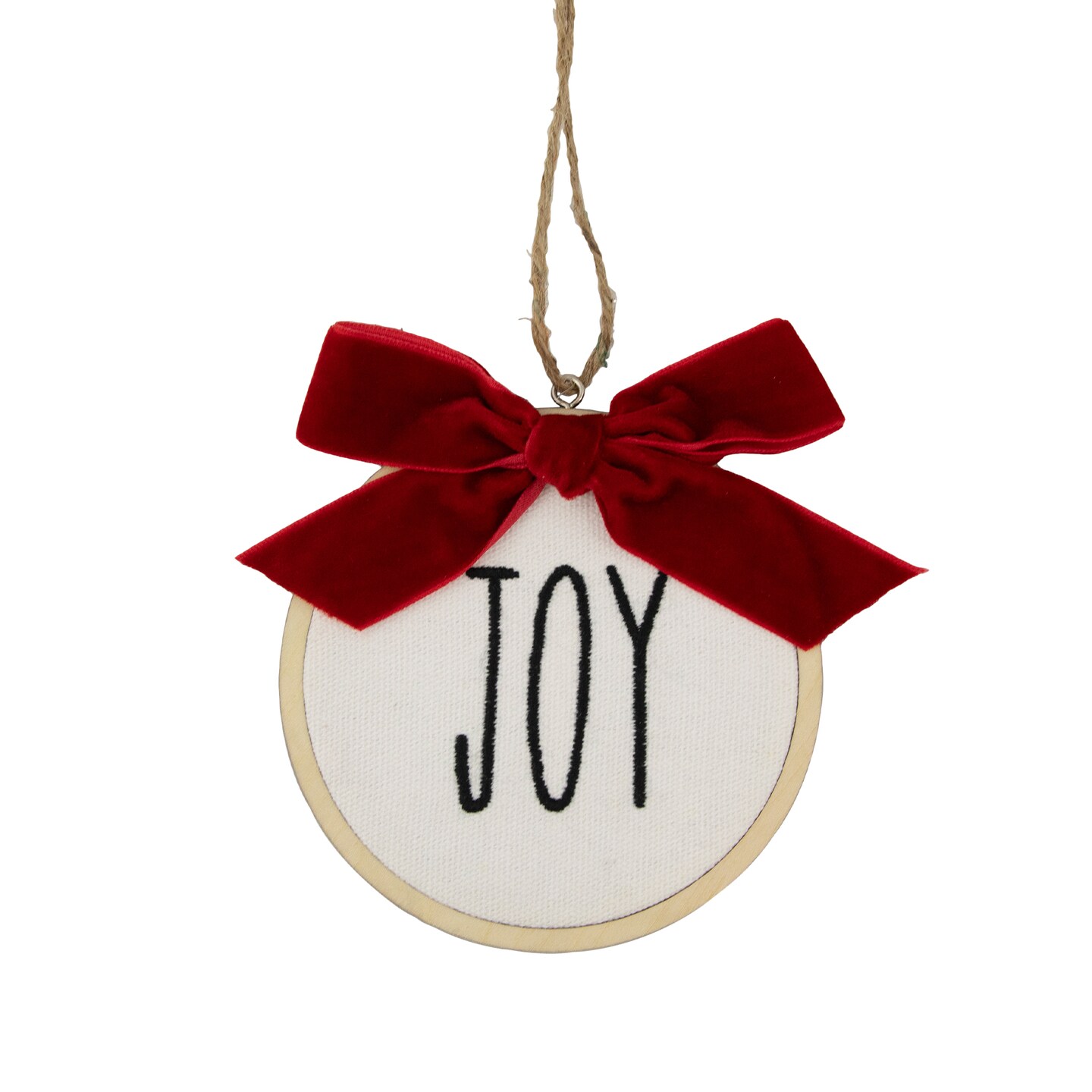 Northlight 4.5" Embroidered "Joy" Christmas Disc Ornament with Bow
