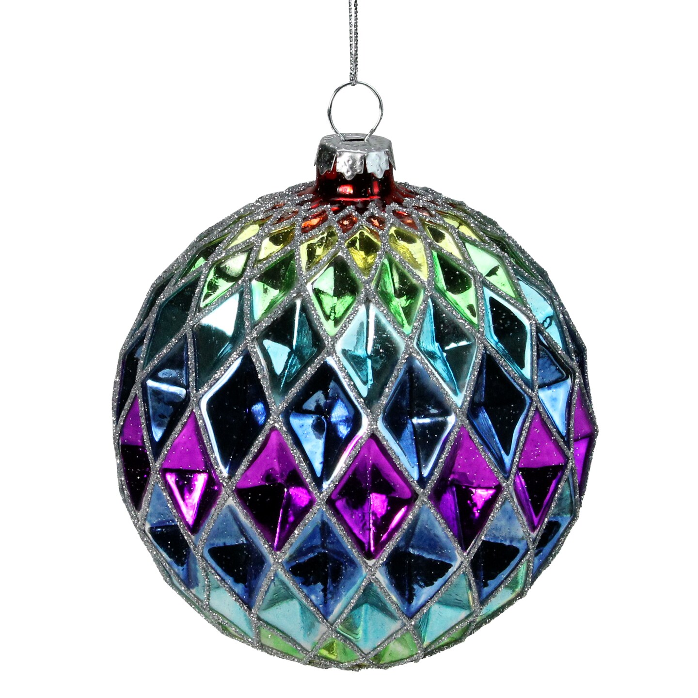 Northlight Glittered Harlequin Christmas Glass Ball Ornament - 3.75" - Rainbow