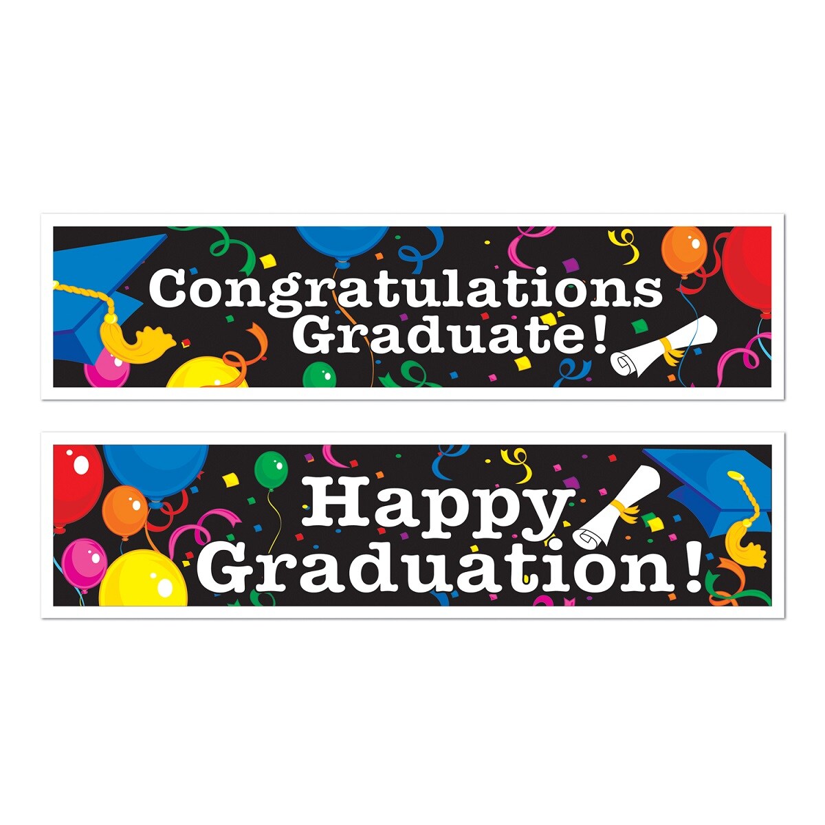 Party Central Club Pack of 12 Red and Blue Assorted Design Graduation Banners Decors 5&#x27;