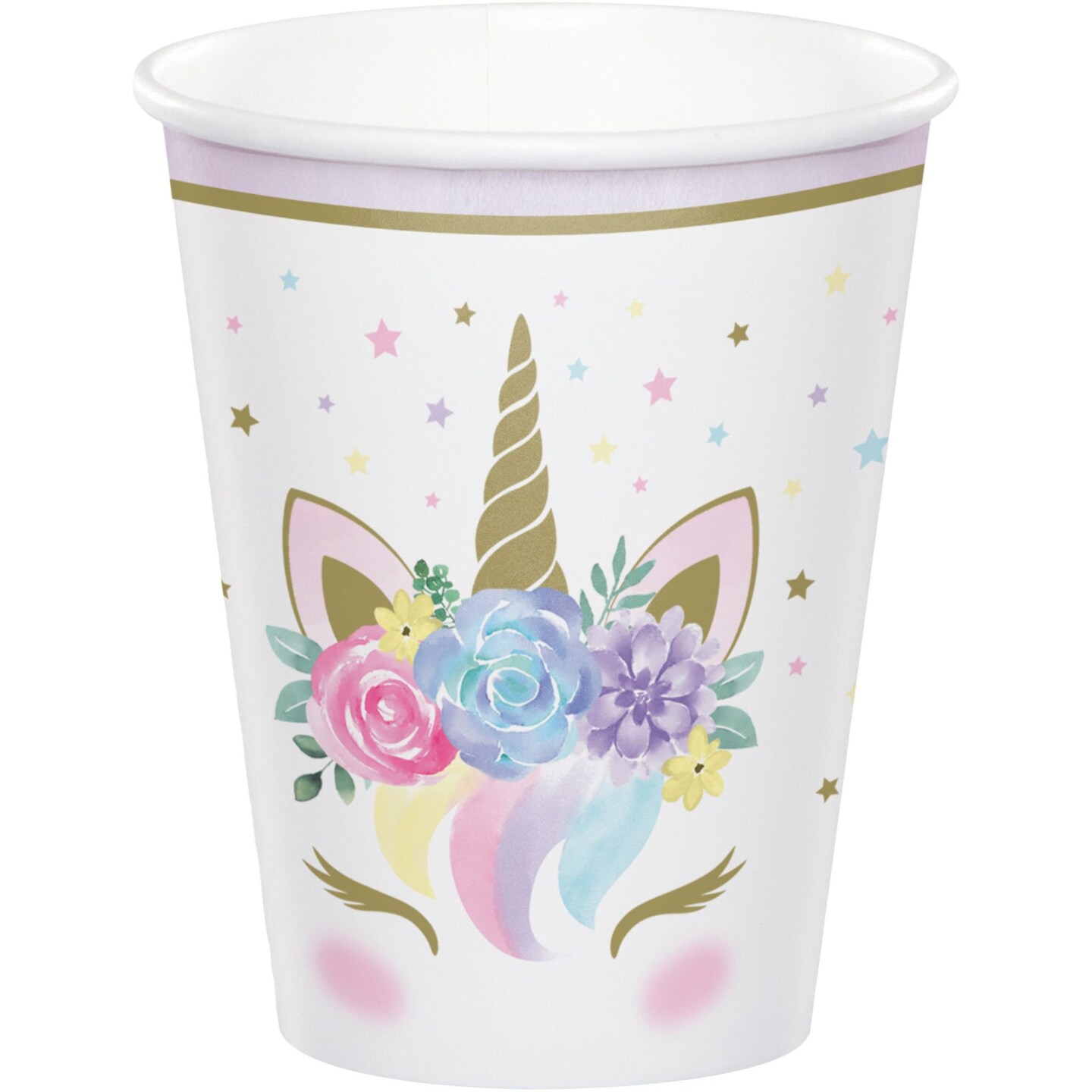 Party Central Club Pack of 96 Purple Unicorn Baby Shower Disposable Paper Drinking Party Tumbler Cups 9 oz.