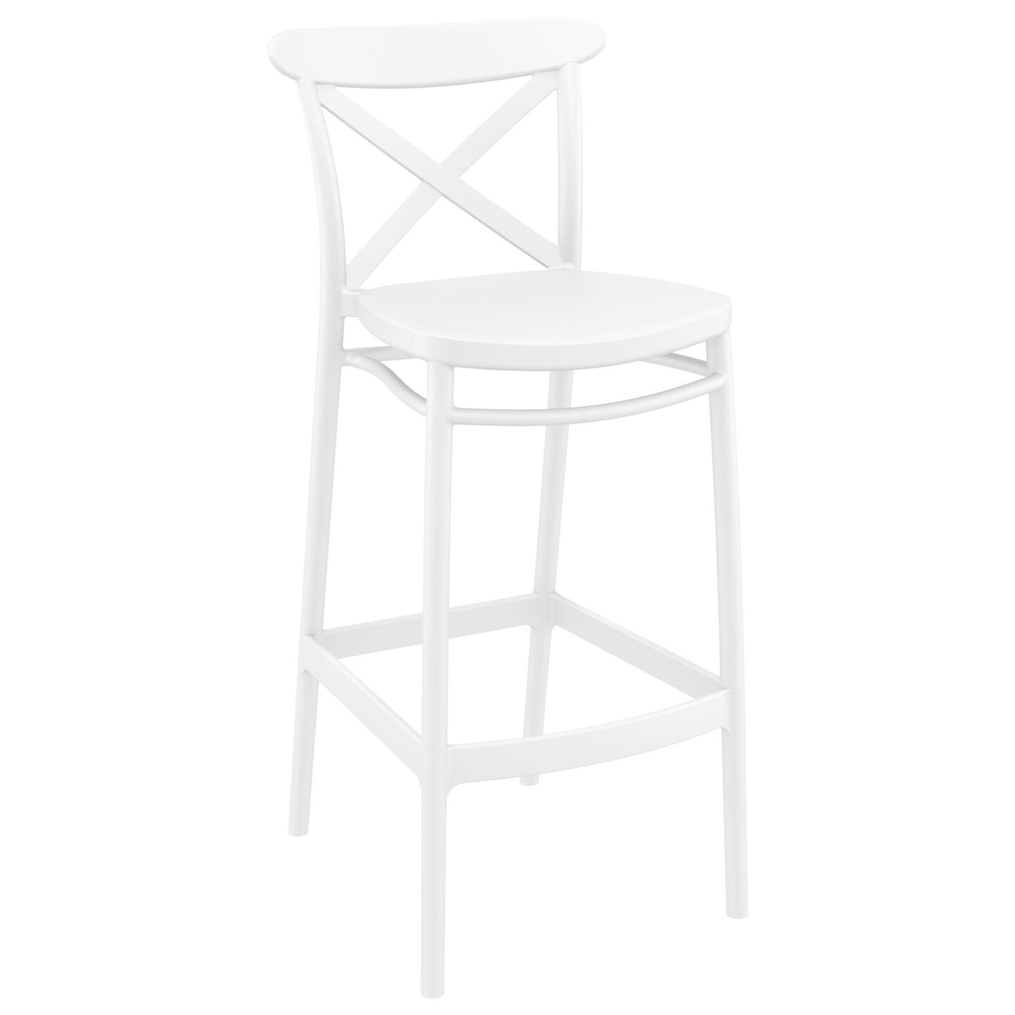 Luxury Commercial Living 41.75" White Solid X Accented Outdoor Patio Bar Stool