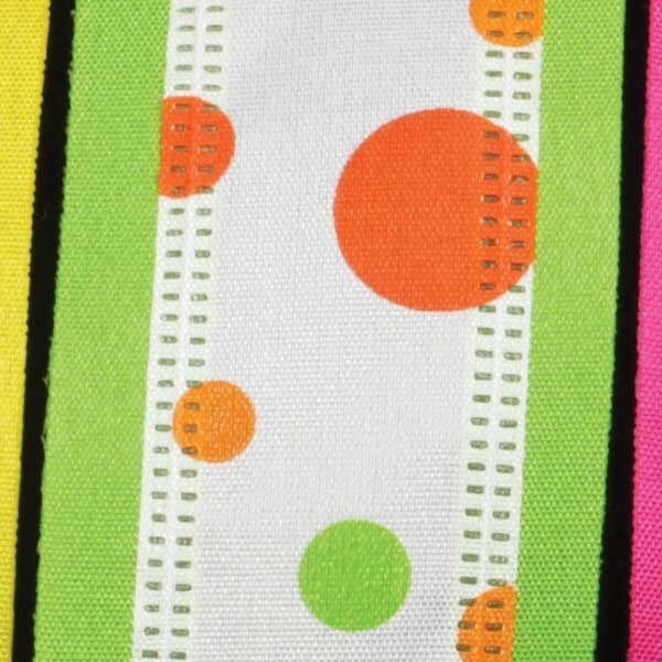 The Ribbon People Green and Orange Polka Dot Wired Craft Ribbon 1.5&#x22; x 40 Yards