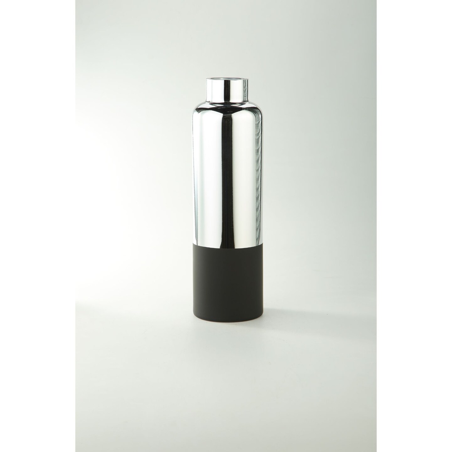 CC Home Furnishings 19.5&#x201D; Metallic Silver and Black Glass Bud Vase