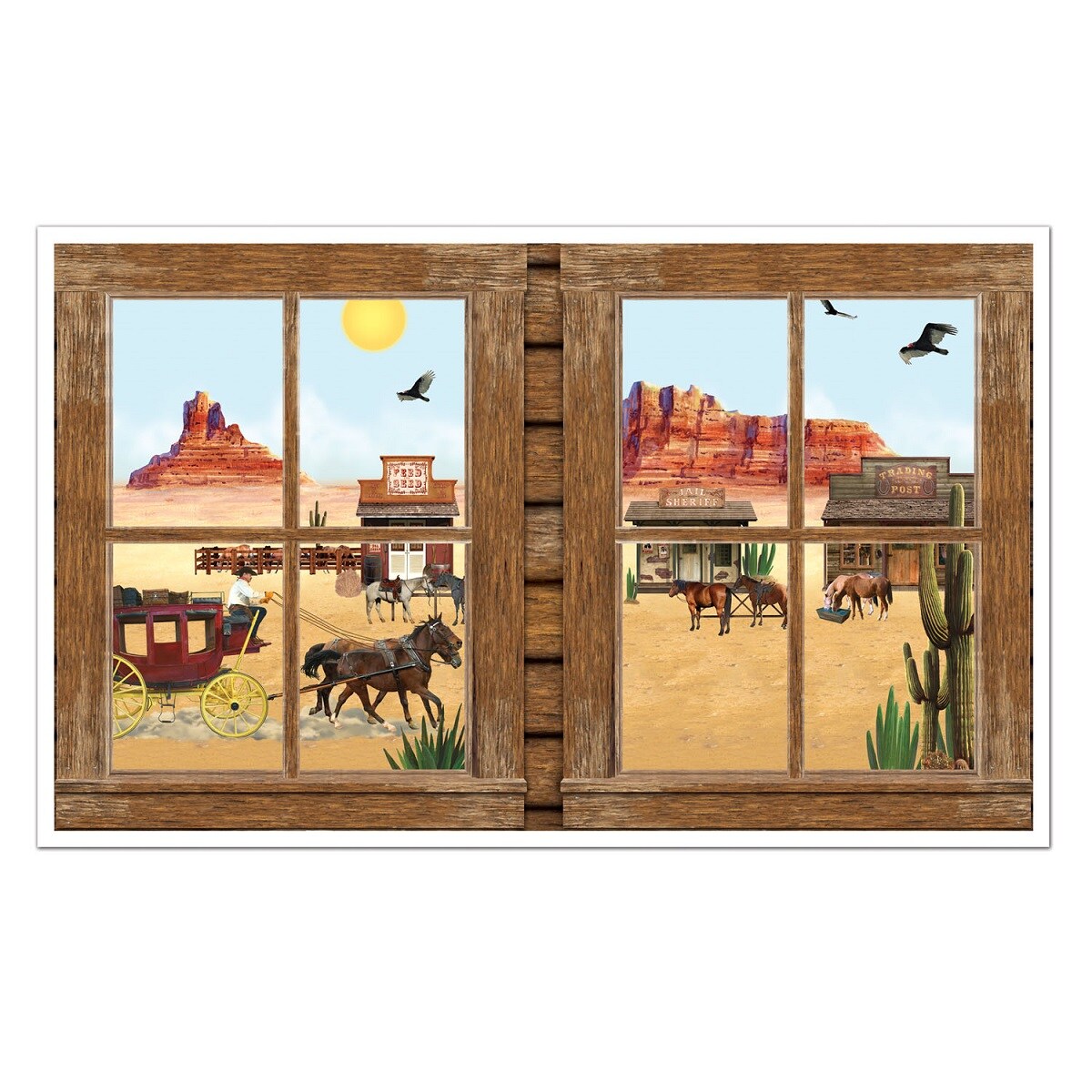 Party Central Pack of 6 Brown Old Country Western Window View Party Wall Decors 62&#x22;