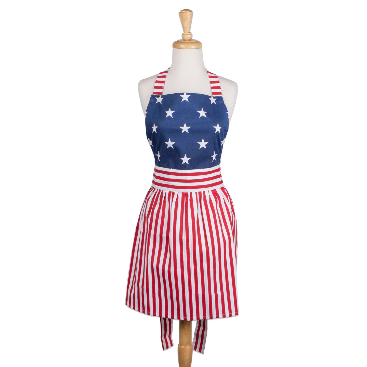 CC Home Furnishings 31&#x22; Red and White Striped American Flag Inspired Skirt Apron Dress with Extra Long Ties