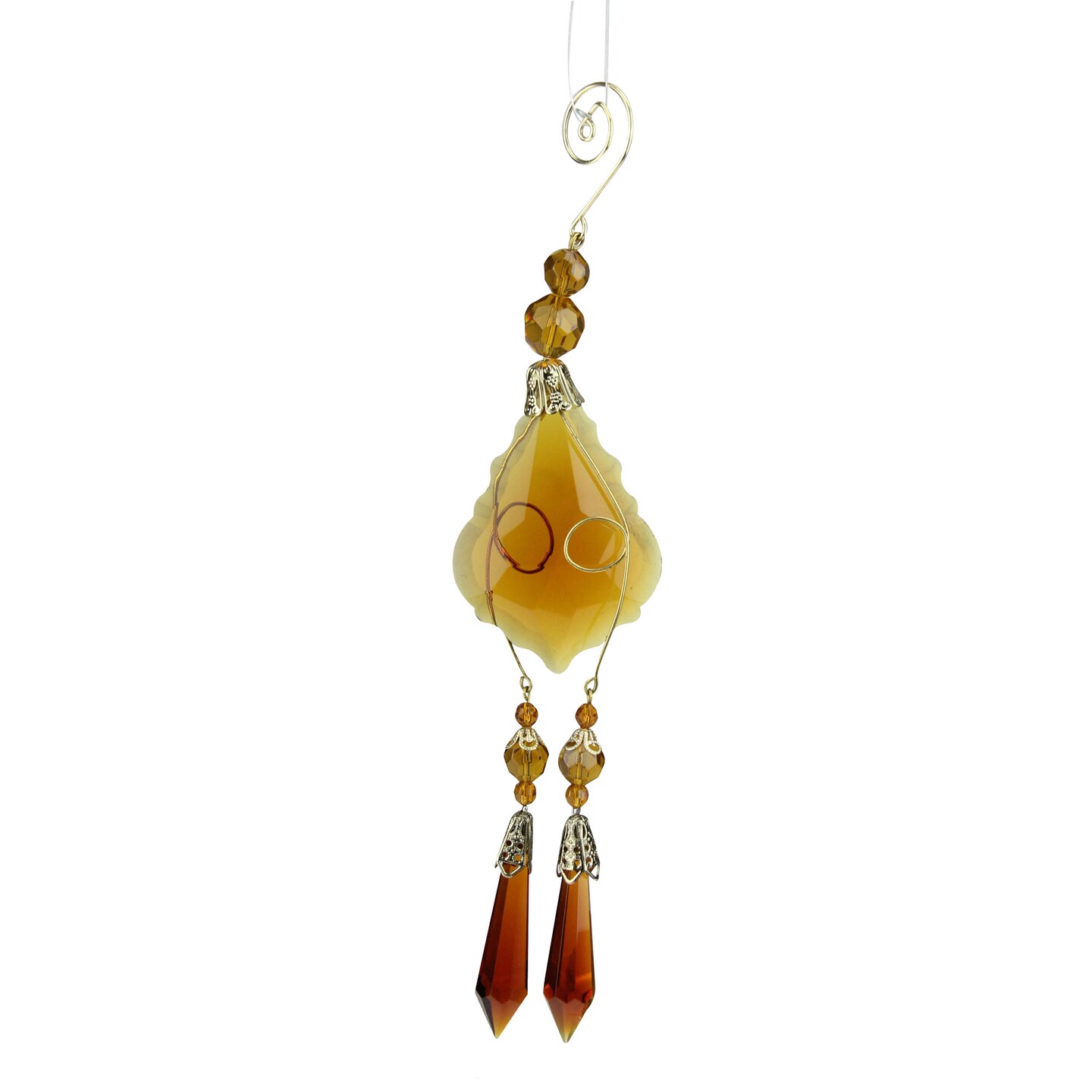 Allstate 9&#x22; Amber and Gold Faceted Beads Christmas Pendant Ornament