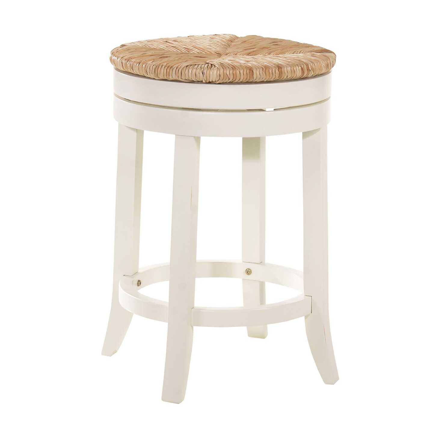 Contemporary Home Living 24&#x22; White and Beige Counter Stool with Swivel Rush Seat
