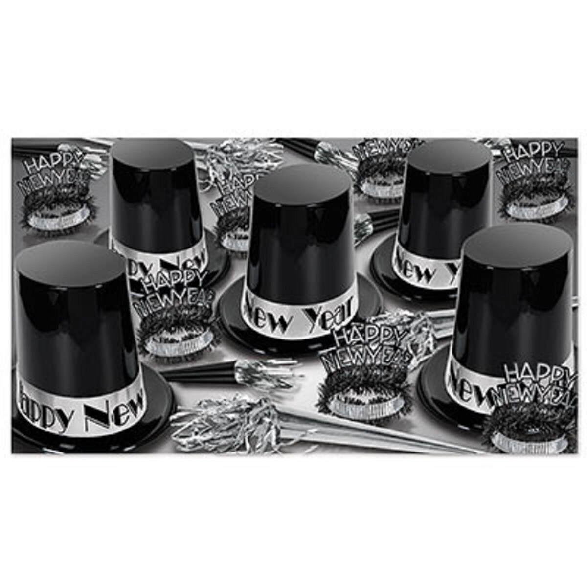 Beistle Party Under The Big Top Hat Black and Silver New Year&#x27;s Eve Party Kit for 50 People