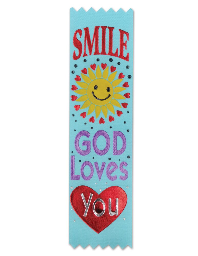 Beistle Pack of 30 Sunday School "Smile God Loves You" Award Ribbons 6.25"