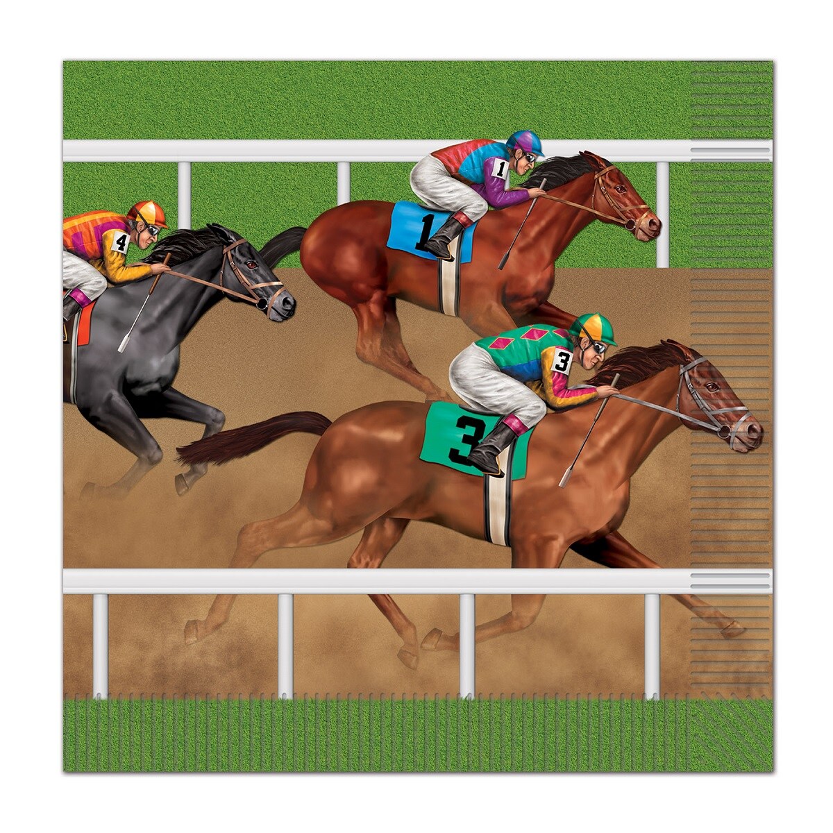 Party Central Club Pack of 192 Green and Brown Horse Racing Disposable Luncheon Party Napkins 6.5&#x22;