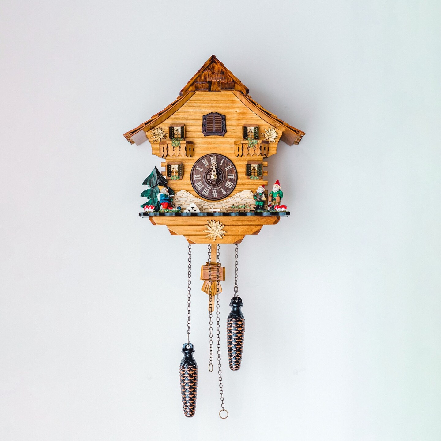 Hermle 18&#x22; Brown and Green Miniature Figurine Cuckoo Wall Clock