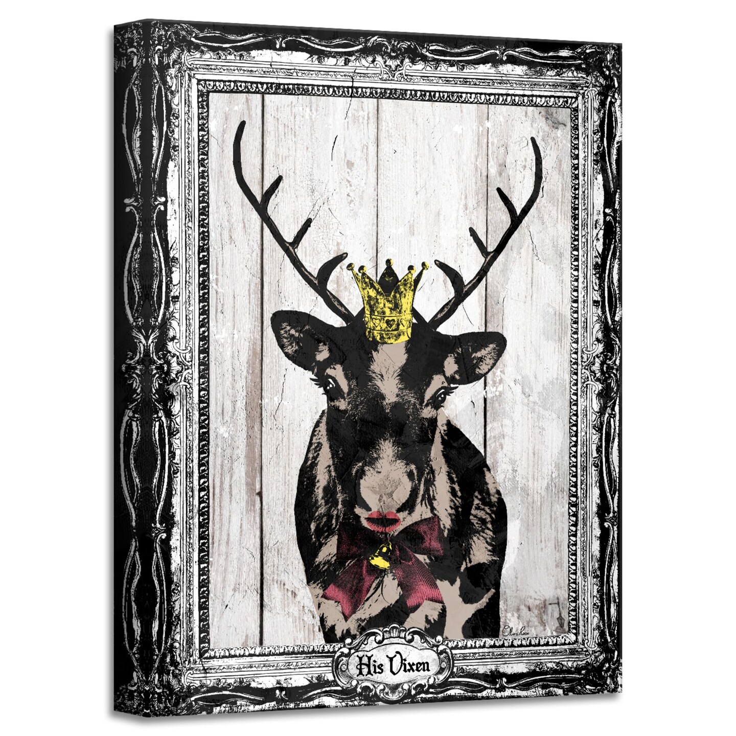 Crafted Creations Black and White &#x27;&#x27;His Vixen&#x27; Christmas Canvas Wall Art Decor 30&#x22; x 20&#x22;