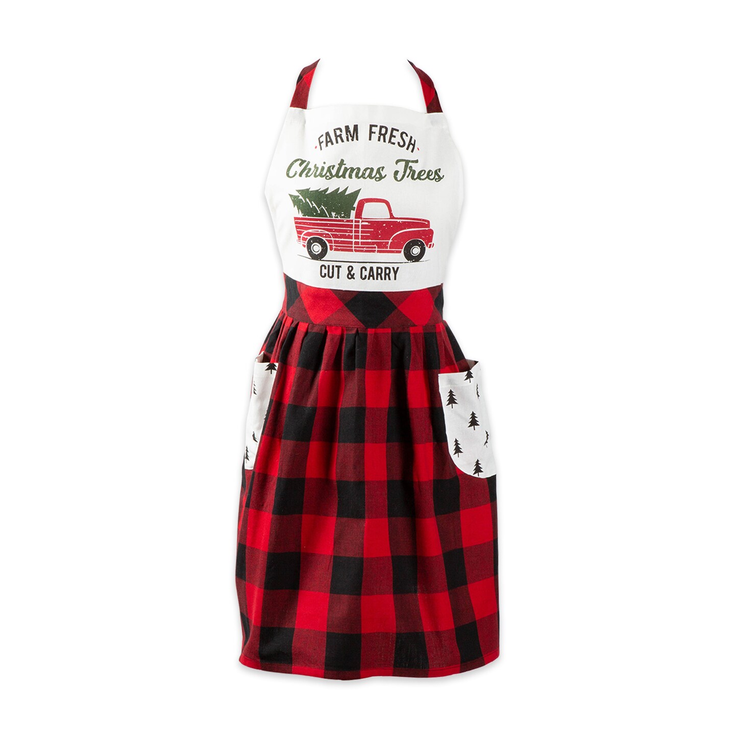 Contemporary Home Living Black and Red Buffalo Plaid Christmas Trees Apron