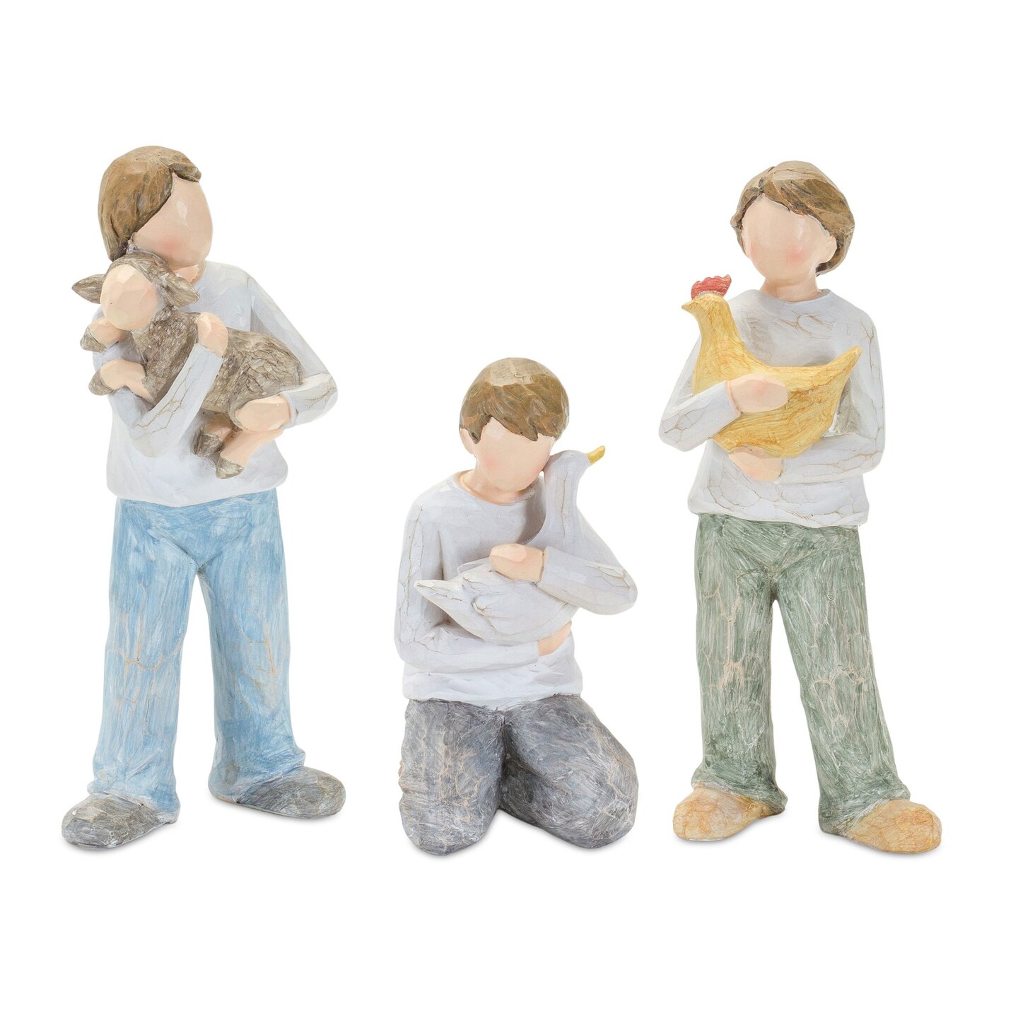 Melrose Set of 3 Boy with Animal Tabletop Figurines 7.5&#x22;