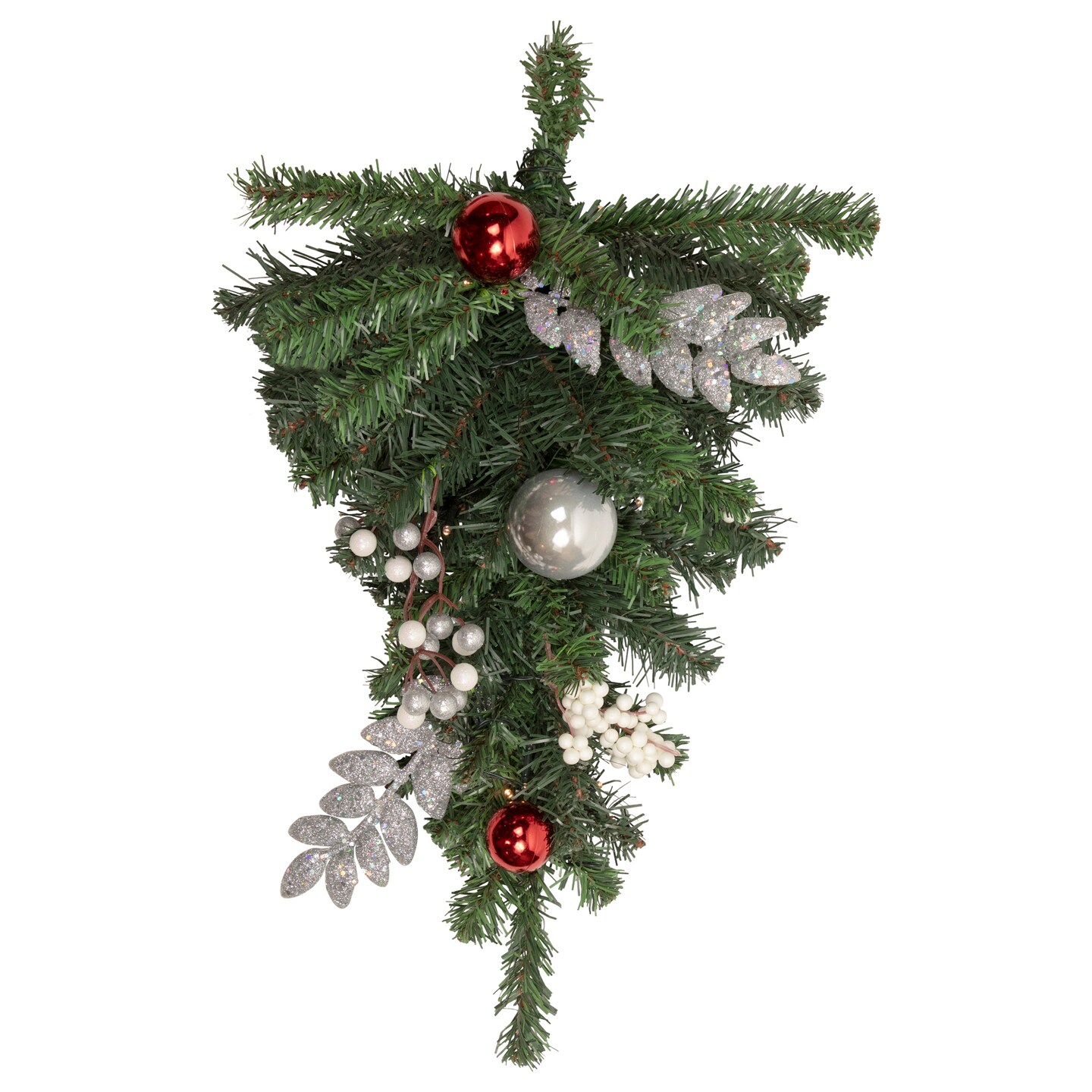 Northlight 20&#x22; Pre-lit Decorated Green Pine Artificial Teardrop Christmas Swag, Cool White LED Lights
