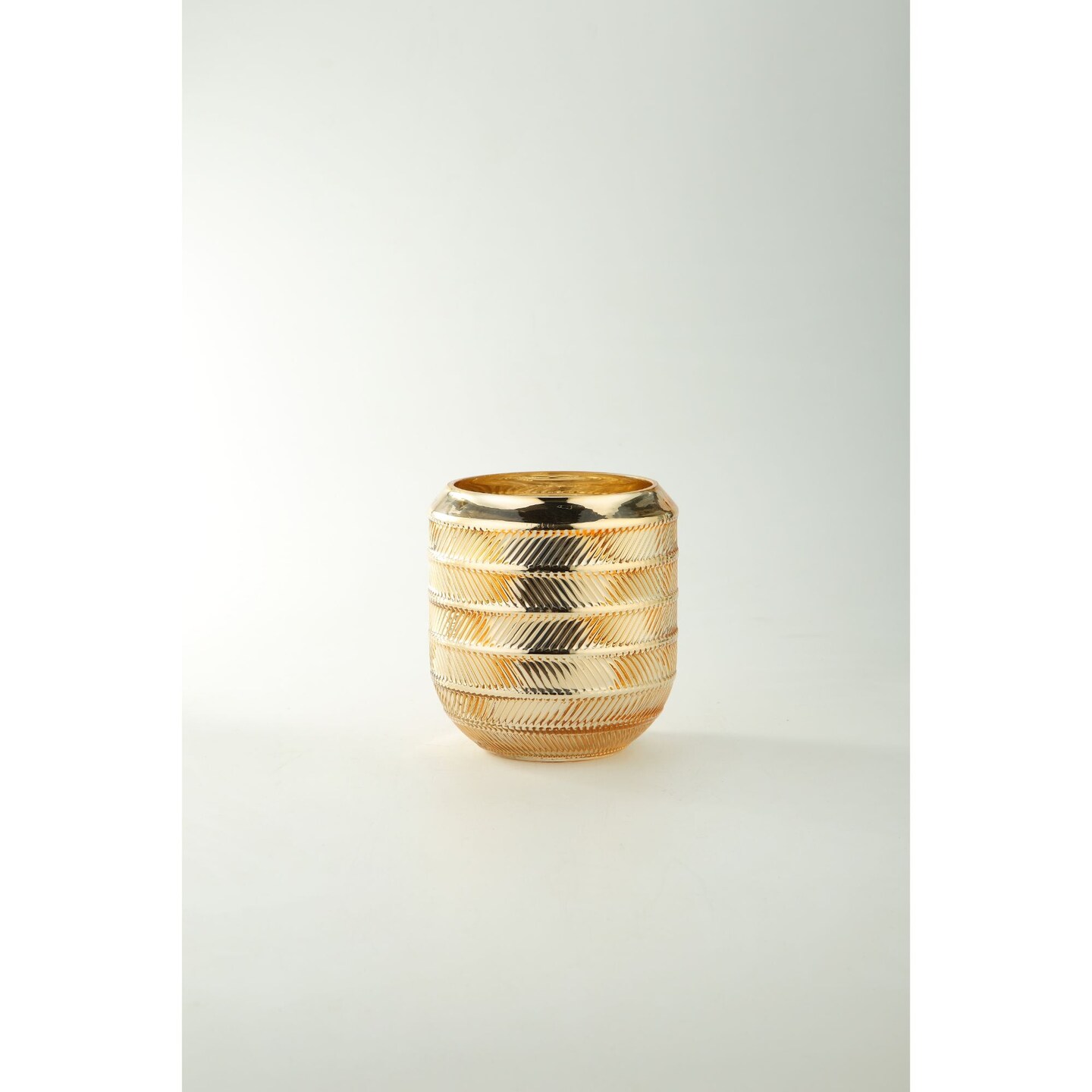 CC Home Furnishings 6.5&#x201D; Gold Embossed Diagonal Striped Cylinder Glass Vase