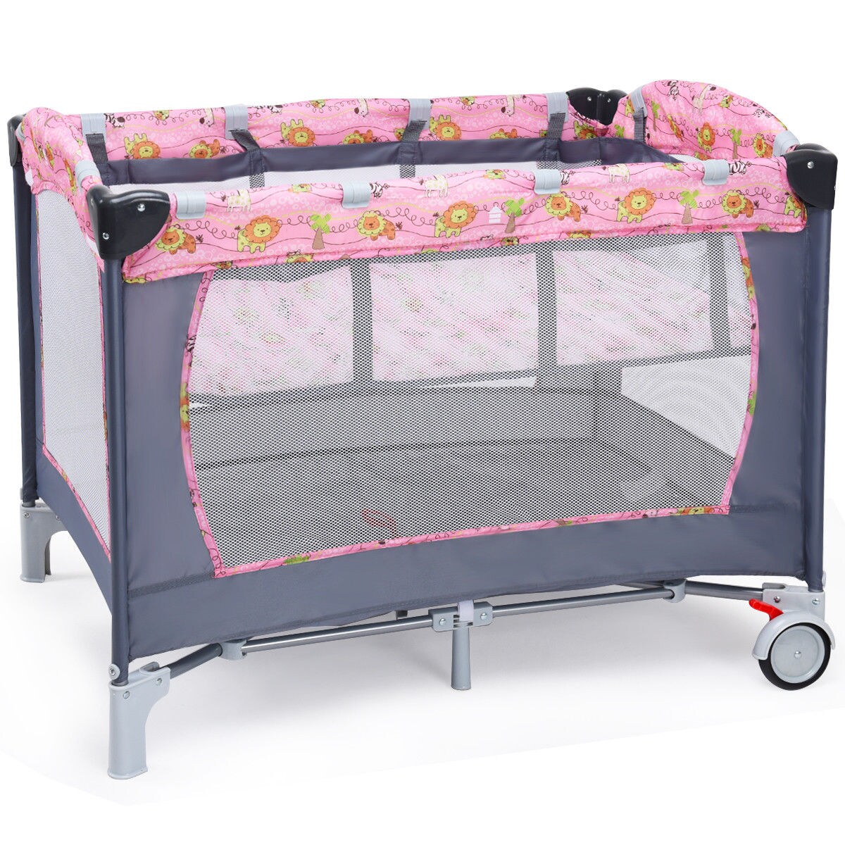 Costway Foldable Baby Crib Playpen Playard Pack Travel Infant 0° Inclined Bassinet Bed Music Pink