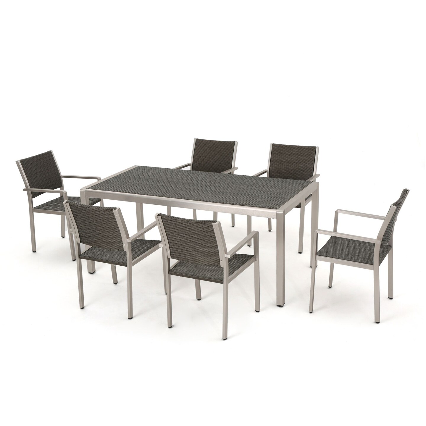 Contemporary Home Living 7-Piece Gray Wicker Finish Aluminum Outdoor Furniture Patio Dining Set
