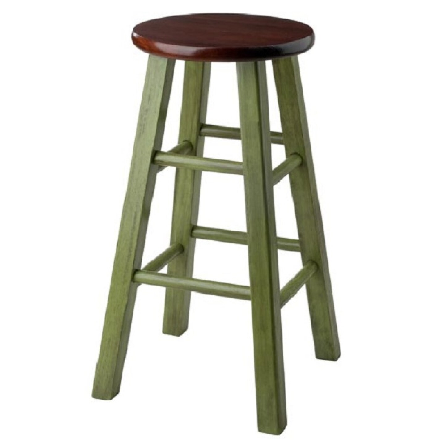 Contemporary Home Living 24&#x201D; Rustic Green Round Counter Stool with Walnut Seat