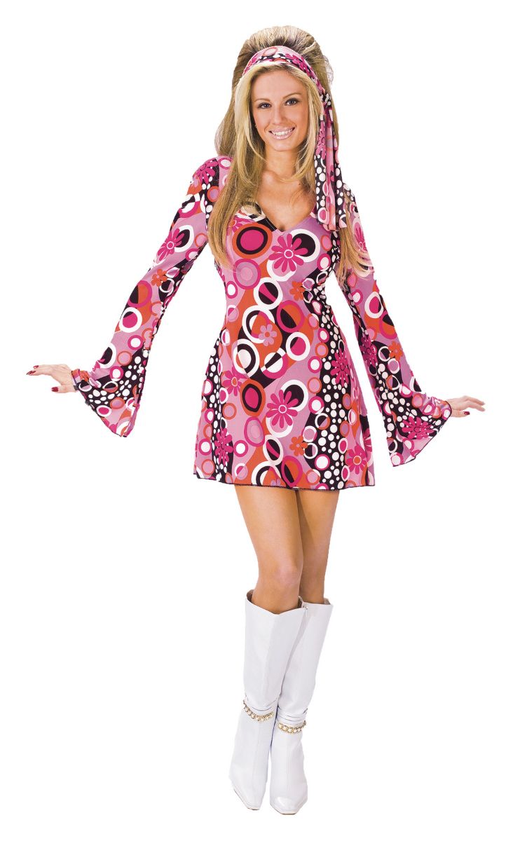 The Costume Center Pink and Black 1970's Groovy Style Women Adult Halloween Costume - Medium