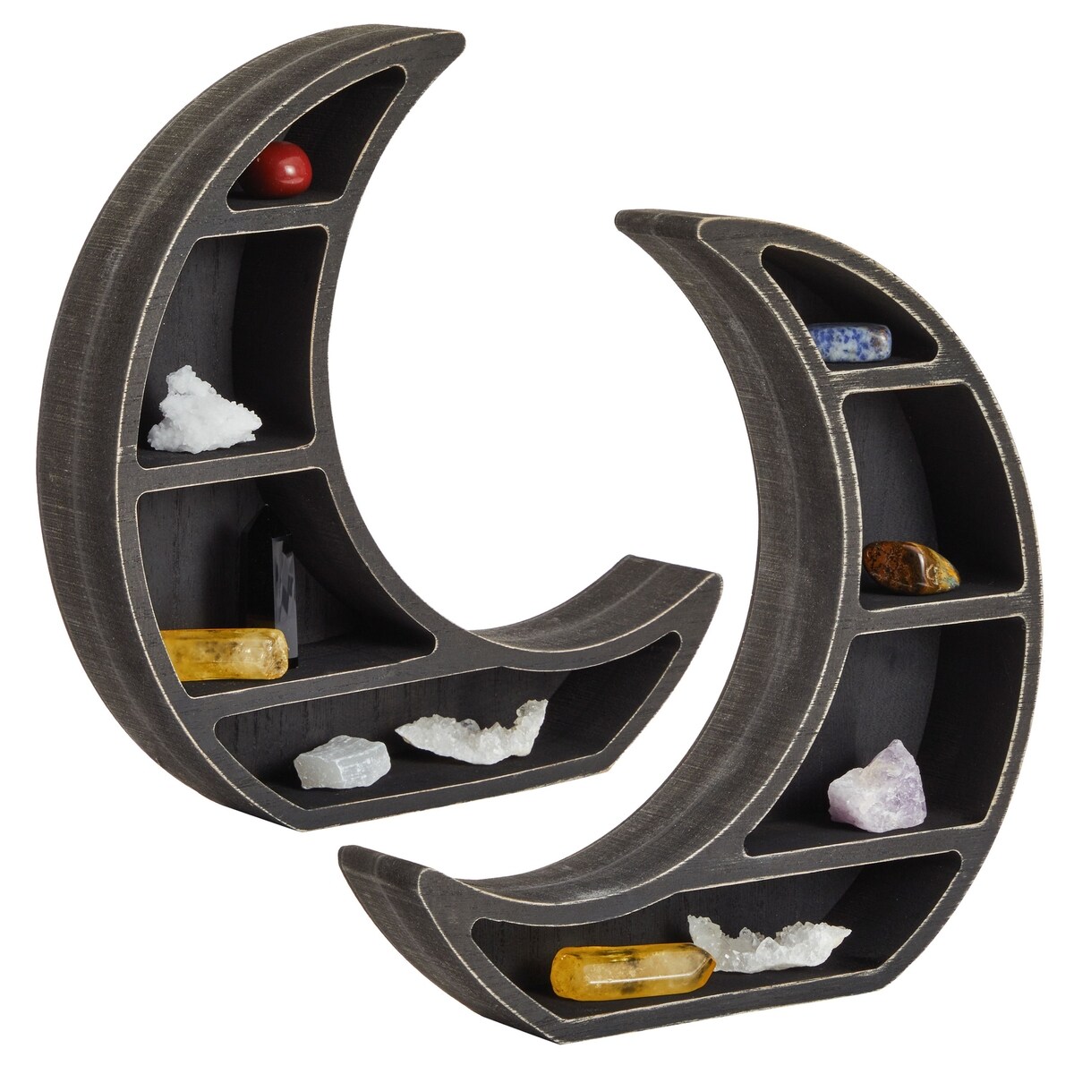 2 Pack Wooden Moon Shelf, Rustic Wall Home Decor, Crystal Holder for Stones Display and Essential Oils (10 x 10 x 2 In)