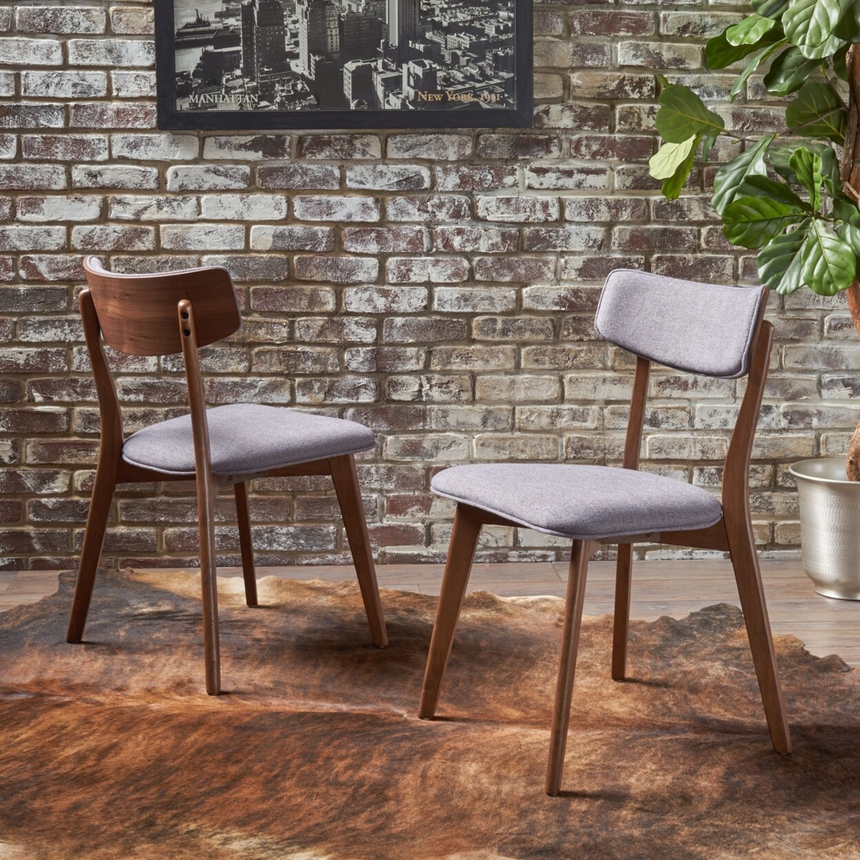 GDFStudio Caleb Mid-Century Walnut Finished Frame Dining Chairs (Set of 2)