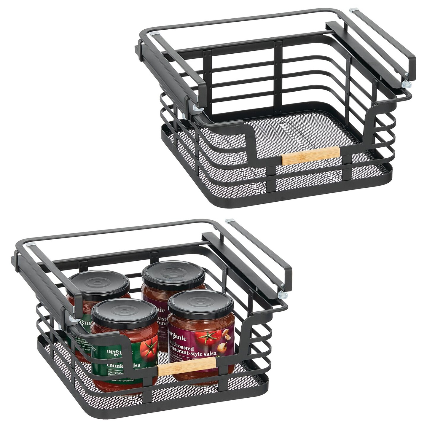 mDesign Metal Kitchen Under Shelf Storage Baskets - 2 Pack