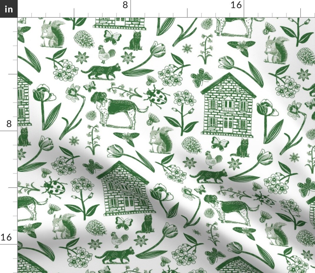 Garden Floral Dog Cat Country Rustic Nature Farm Animal Custom Printed Fabric by Spoonflower Various Fabrics by the Yard or Fat Quarter