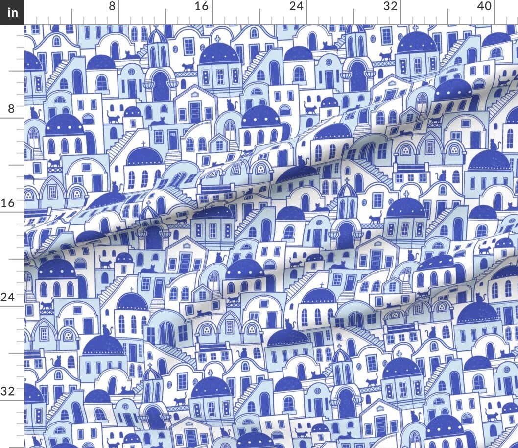 Greek Electric Blue Greece Santorini Mediterranean Custom Printed Fabric by Spoonflower Various Fabrics by the Yard or Fat Quarter
