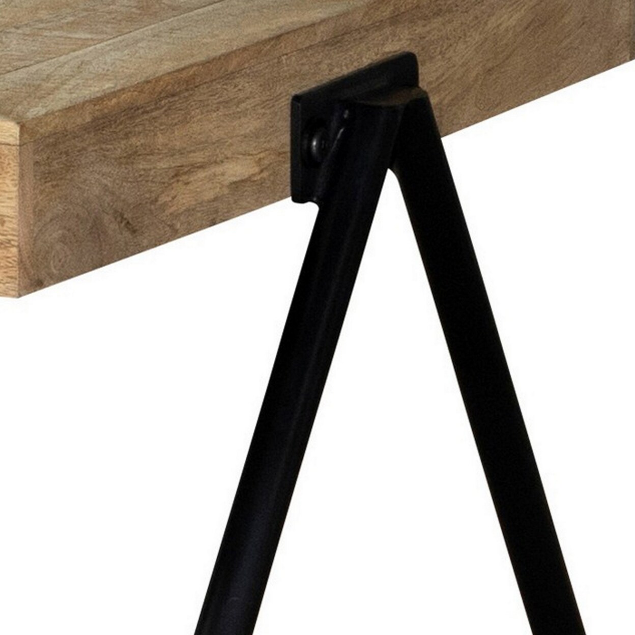 Saltoro Sherpi Zuri 30 Inch Coffee Table, Rectangular Mango Wood Top, Angled Iron Legs
