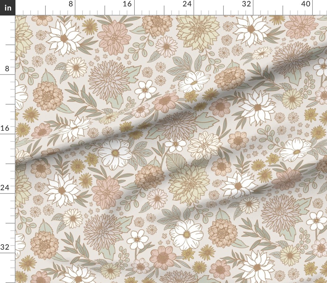 Floral Botanical Garden Flower Boho Spring Summer Custom Printed Fabric by Spoonflower Various Fabrics by the Yard or Fat Quarter
