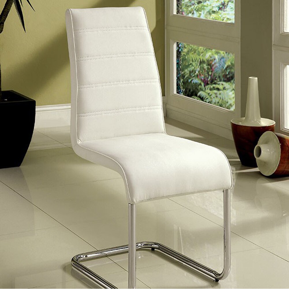 Furniture of America Mauna Contemporary Side Chair With Steel Tube, White Finish, 2Pc- Saltoro Sherpi