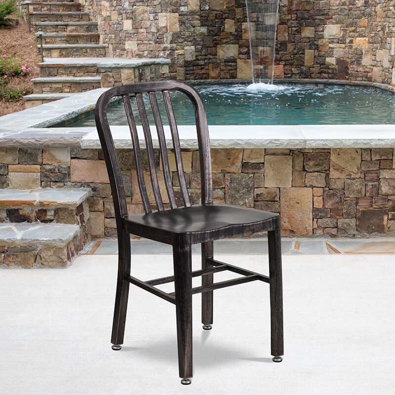 Flash Furniture Commercial Grade Black-Antique Gold Metal Indoor-Outdoor Chair