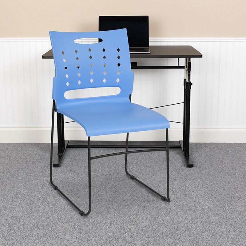 Flash Furniture Blue Sled Base Stack Chair with Air Vent Back 881 lb. Capacity