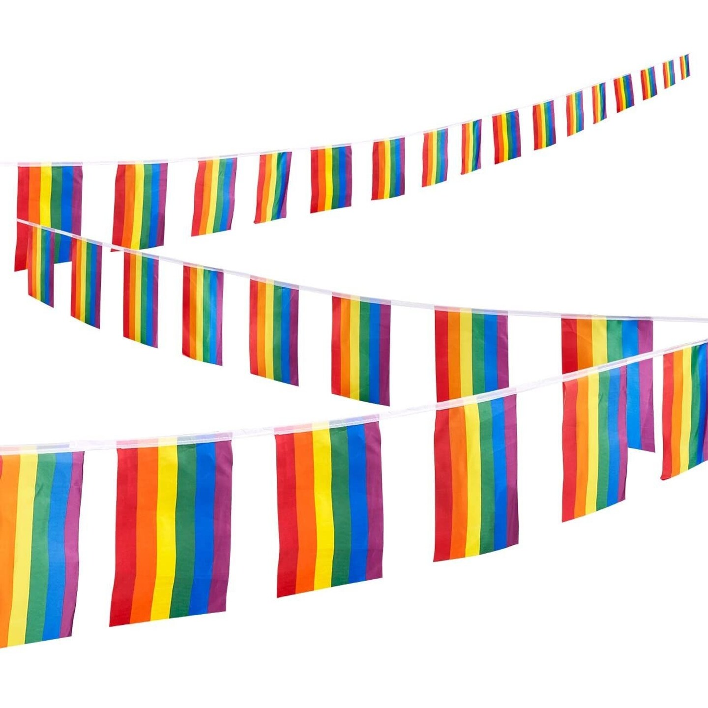 Juvale Rainbow Flags String, 32-Piece Pride Flag Set - Flags for Pride Decorations, Pride Flags, Rainbow Party Supplies, Multicolored - 37.4 Feet String, Each Flag 12 x 7.7 Inches