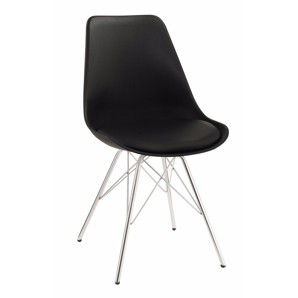 Saltoro Sherpi Contemporary Dining Chair With Chrome Legs, Black, Set of 2-
