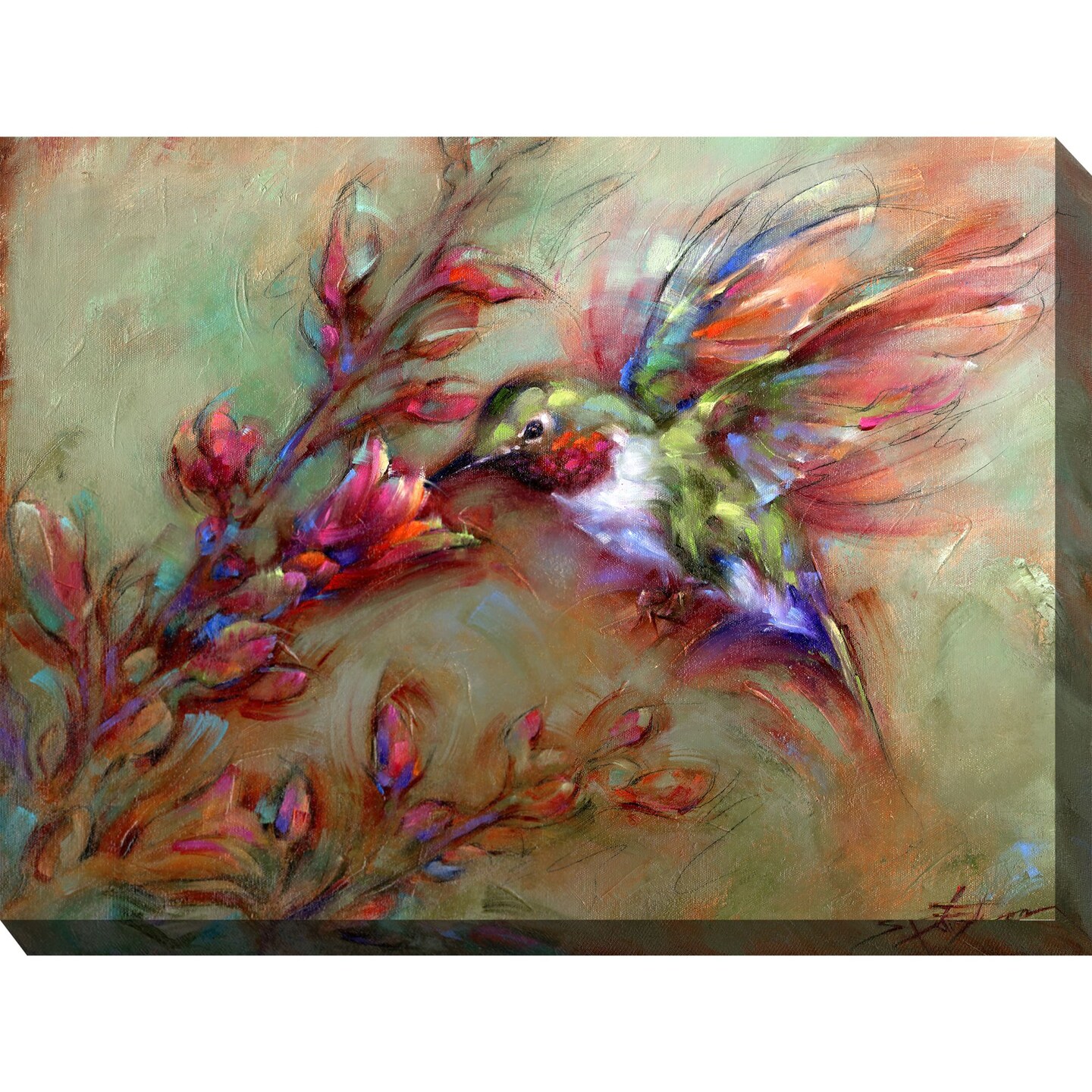 Outdoor Living and Style Green and Brown Ambrosia Outdoor Canvas Rectangular Wall Art Decor 40&#x22; x 30&#x22;