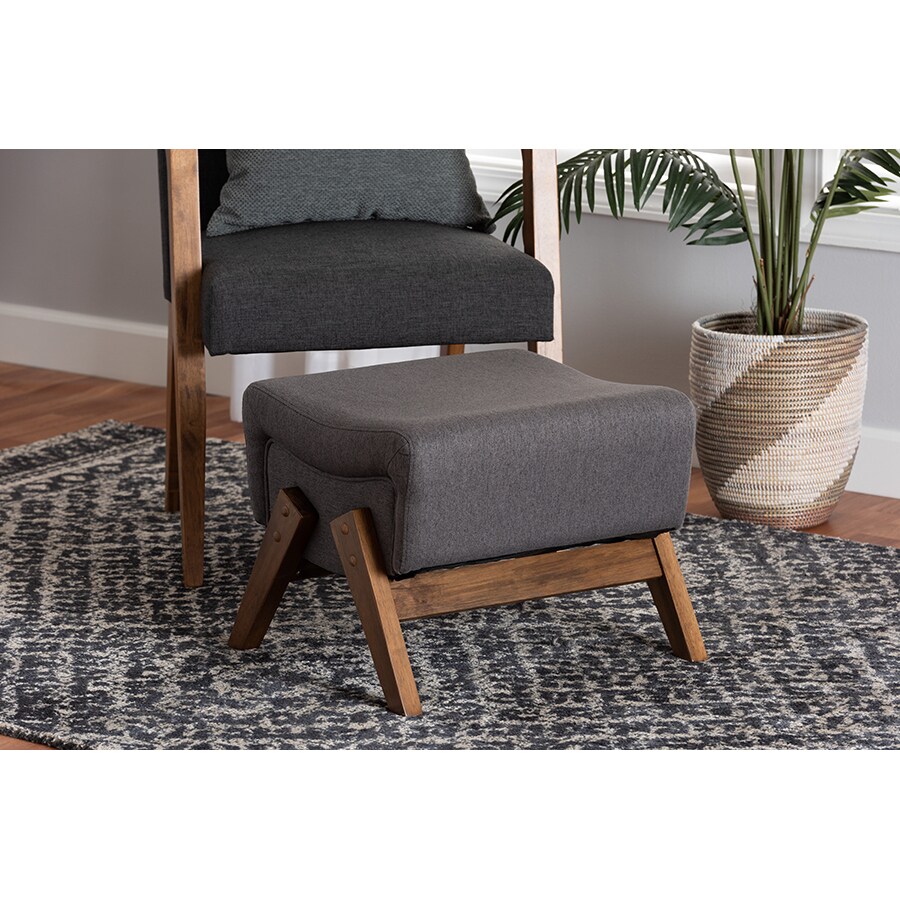 Wholesale Interiors Baxton Studio Hanson Mid Century Modern Dark Grey Fabric and Walnut Brown Finished Wood Ottoman