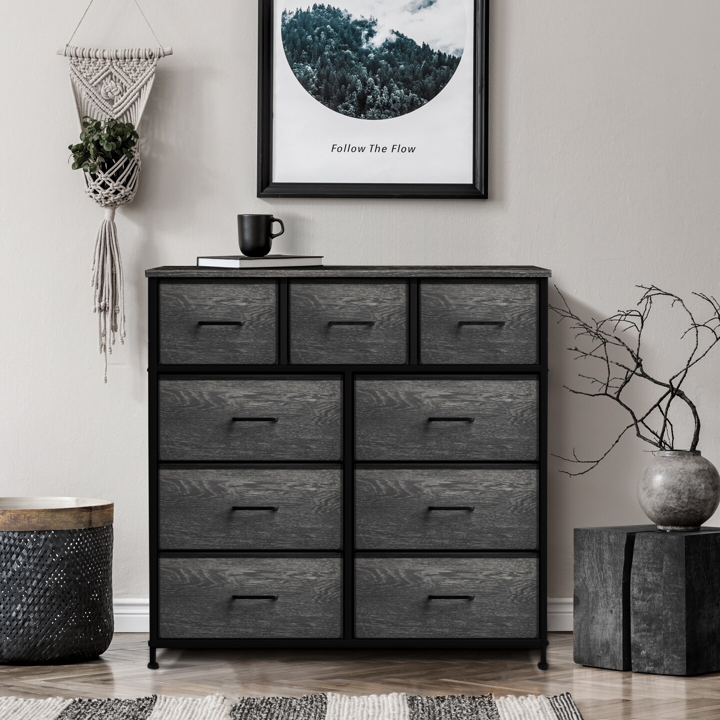 Sorbus Dresser with 9 Drawers - Furniture Storage Chest Tower Unit for Bedroom, Closet, etc - Steel Frame, Wood Top, Fabric Bins