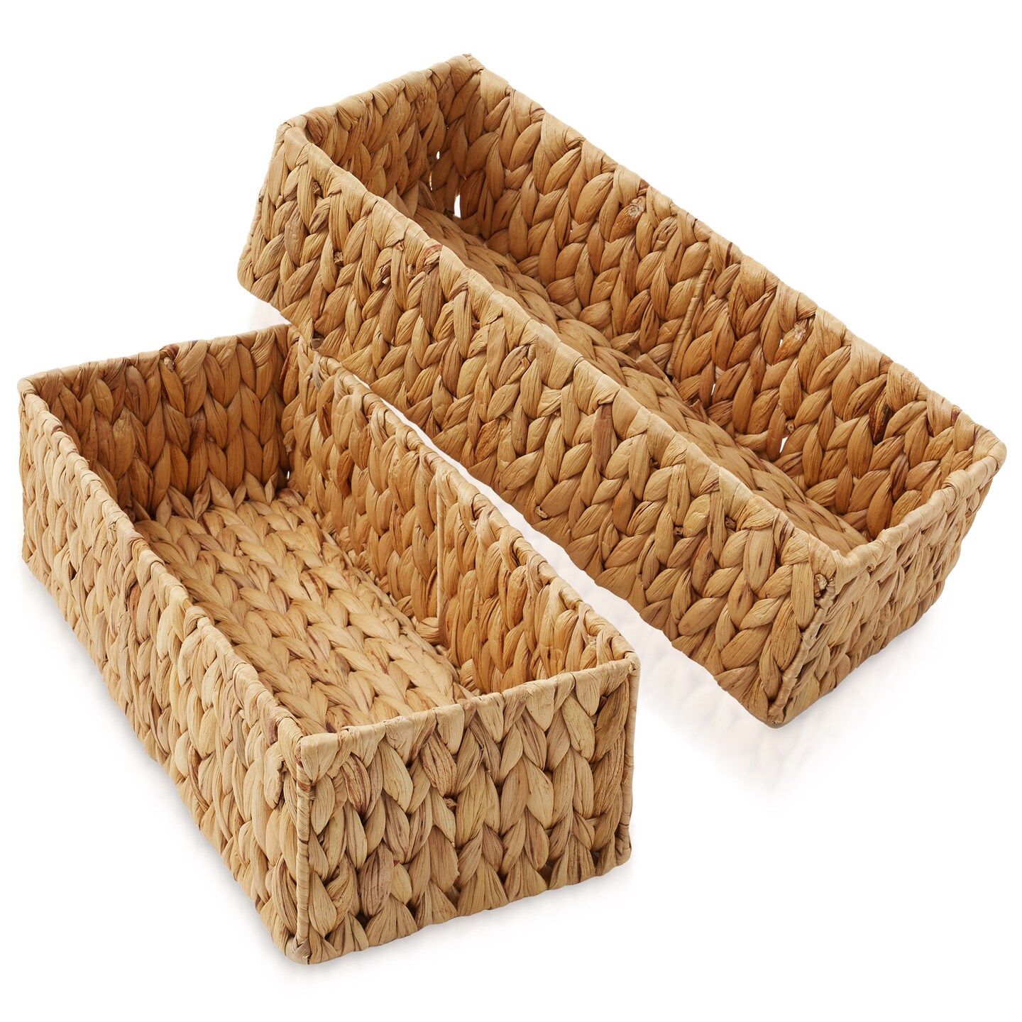 Casafield Set of 2 Bathroom Storage Baskets, Seagrass - Water Hyacinth, Woven Toilet Tank Topper Bins for Organizing Tissues, Toilet Paper, Toiletries, Shelves