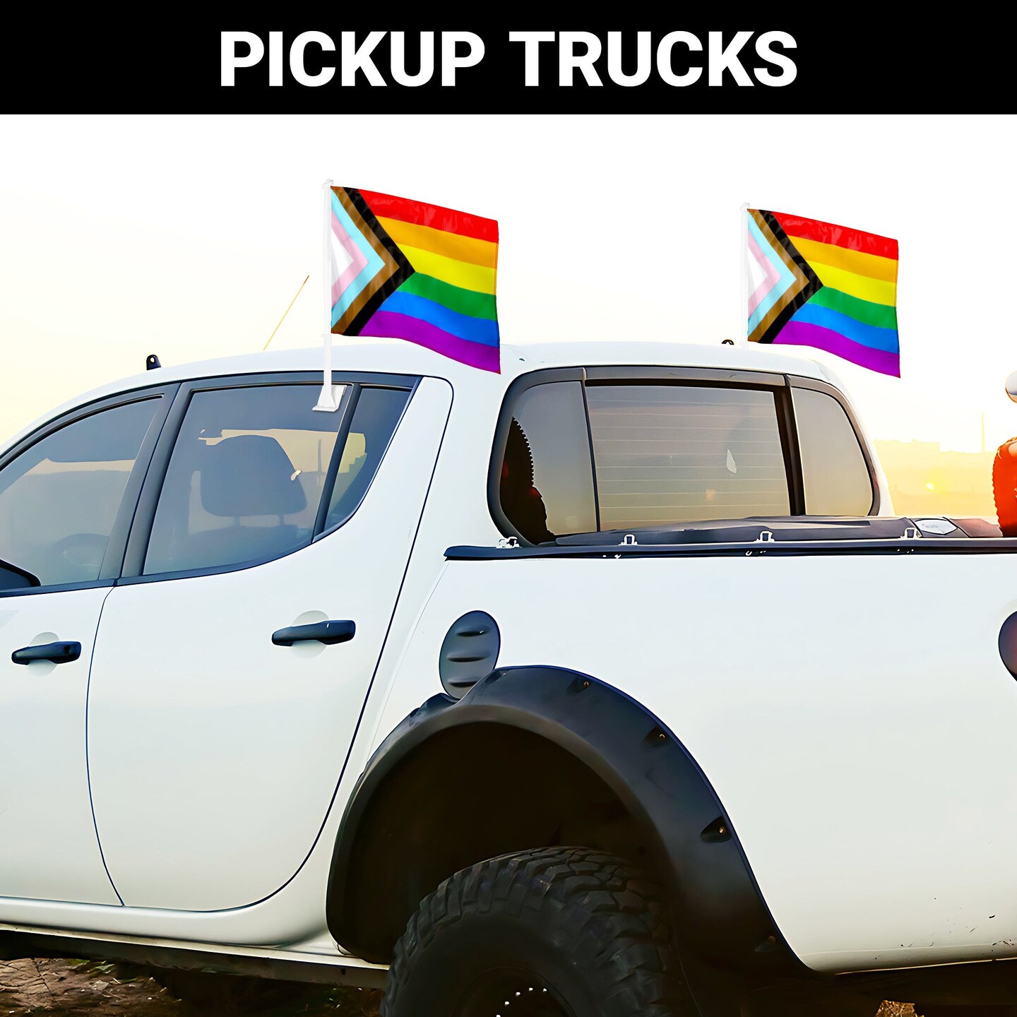 G128 2 Pack: LGBT Progress Rainbow Pride Car Flag | 11x17 In | Double LiteWeave Pro Series Double Sided Printed 150D Polyester | Flagpole Included | Perfect for Festival Celebrations, Parades
