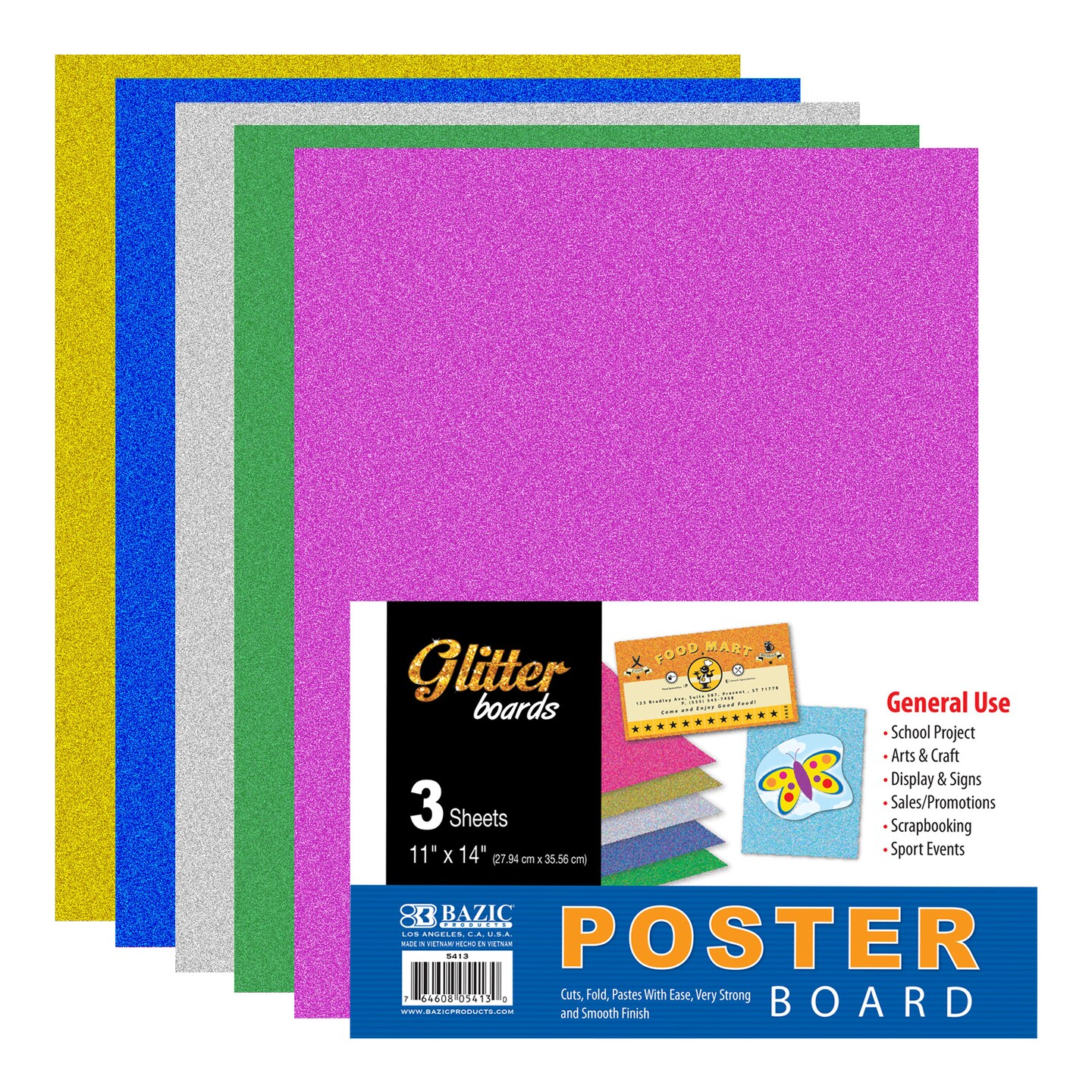 BAZIC 11&#x22; X 14&#x22; Glitter Poster Board (3/Pack)