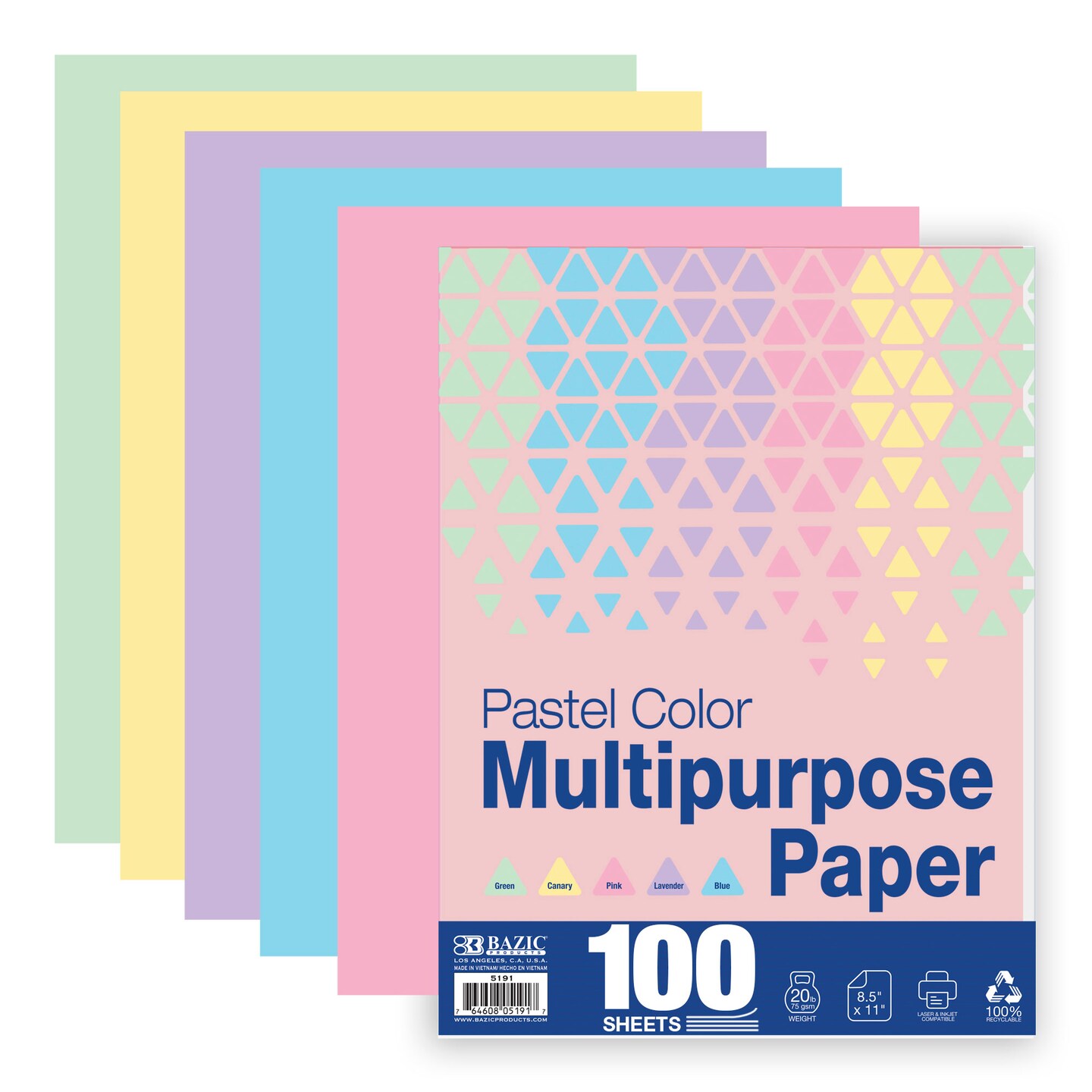 BAZIC Pastel Color Multipurpose Paper (100 sheets/pack)