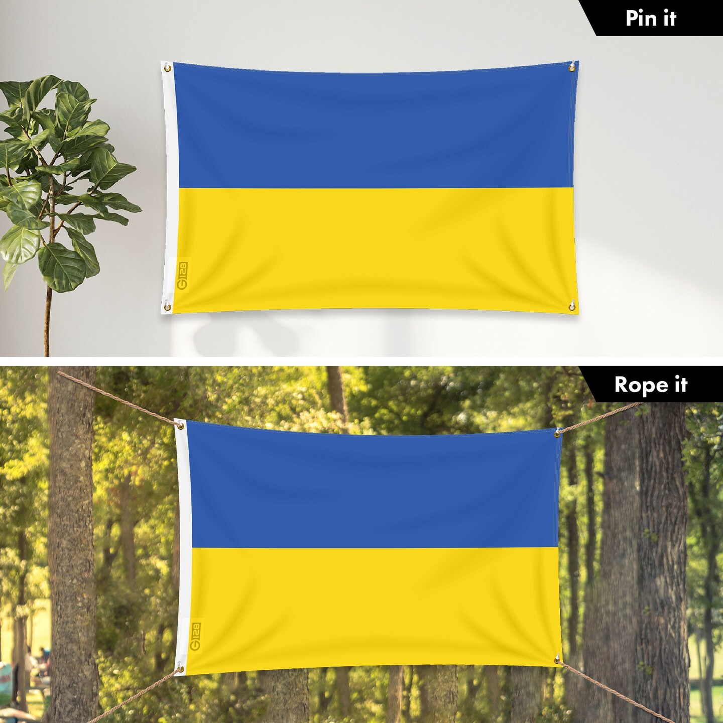 G128 Combo Pack: 6 Ft Tangle Free Aluminum Spinning Flagpole (Black) &#x26; Ukraine Ukrainian Flag 3x5 Ft, LiteWeave Pro Series Printed 150D Polyester, 4 Corner Brass Grommets | Pole with Flag Included