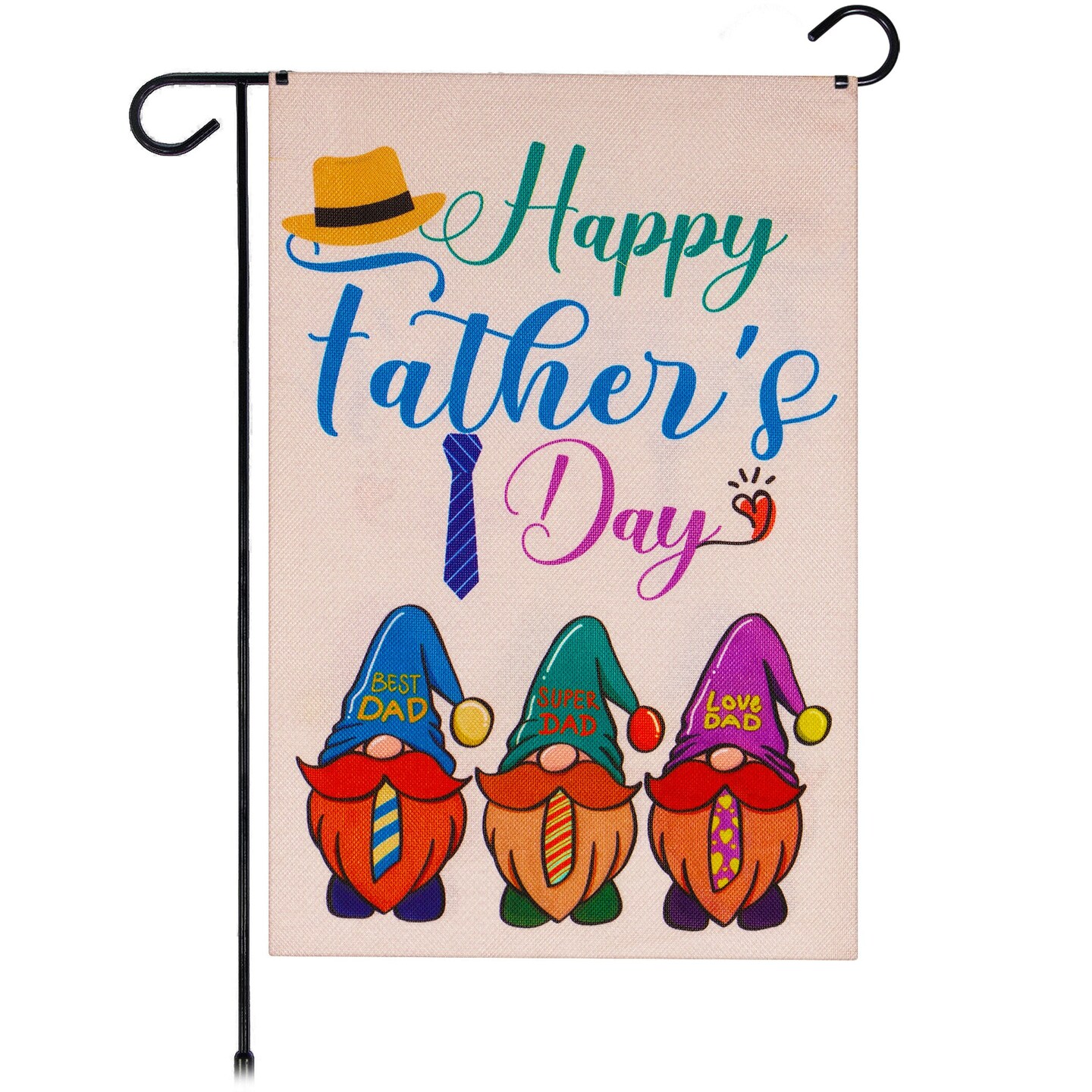 G128 Garden Flag Happy Father&#x27;s Day Three Gnome Fathers 12&#x22;x18&#x22; Burlap Fabric