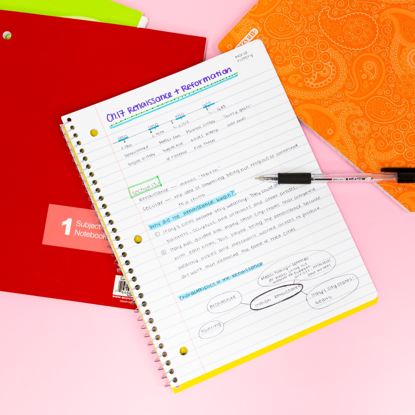 BAZIC Notebook Spiral W/R 1-Subject 70 Ct.