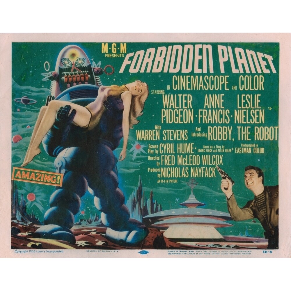 Forbidden Planet Left: Robby The Robot Lower Right: Leslie Nielsen 1956. Movie Poster Masterprint